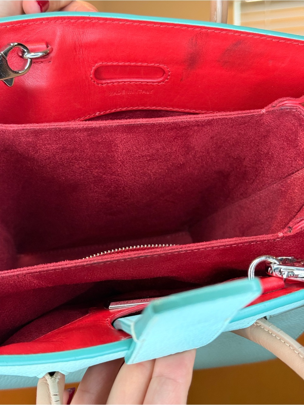 ๐น๐๐๐ Christian Louboutin Mint Green and Tan Leather handles with Red Inside tote - Picture 14 of 16